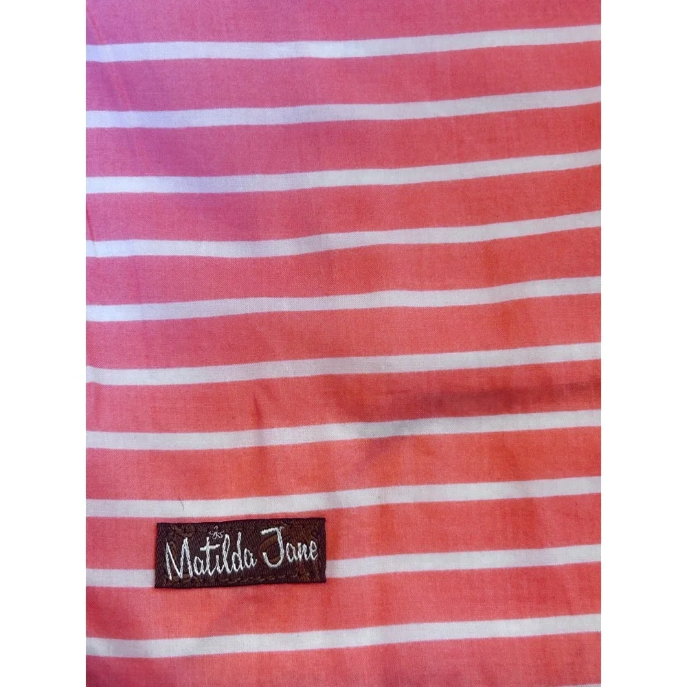 Matilda Jane Floral Swan Reversible Table Runner Pink Teal Stripe Pom Pom NWT